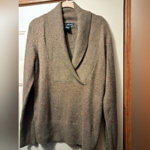 Cozy Taupe Brown Metallic Thread Sweater with Ribbed Collar